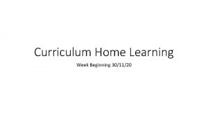 Curriculum Home Learning Week Beginning 301120 This week