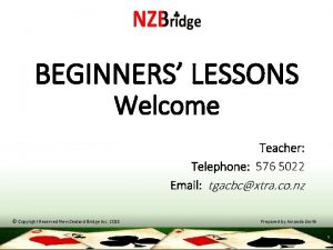 BEGINNERS LESSONS Welcome Teacher Telephone 576 5022 Email
