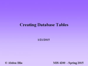 Creating Database Tables 1212015 Abdou Illia MIS 4200