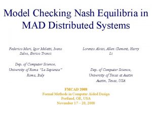 Model Checking Nash Equilibria in MAD Distributed Systems