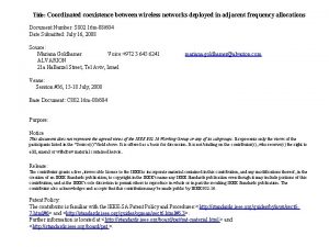 Title Coordinated coexistence between wireless networks deployed in