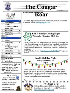 The Cougar Roar December 2018 Newsletter A message