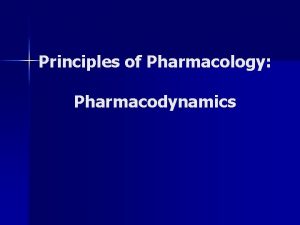 Principles of Pharmacology Pharmacodynamics Learning Objectives n n