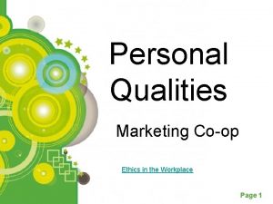 Personal Qualities Marketing Coop Ethics in the Workplace