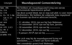 Maandagavond Gemeentekring Liturgie Opw 386 Gz 154 Gz