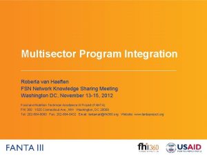 Multisector Program Integration Roberta van Haeften FSN Network