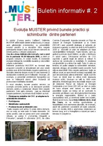 Buletin informativ 2 Evoluia MUSTER privind bunele practici