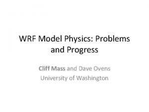 WRF Model Physics Problems and Progress Cliff Mass