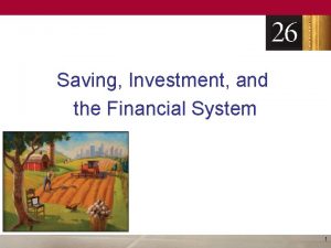 Saving Investment and the Financial System 1 Financial