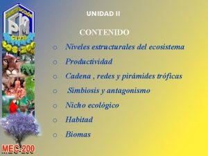 UNIDAD II CONTENIDO o Niveles estructurales del ecosistema