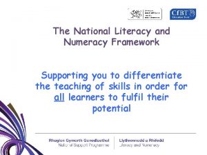 The National Literacy and Numeracy Framework Supporting you