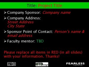 Title Project Title Company Sponsor Company name Company