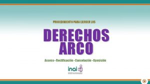 PROCEDIMIENTO PARA EJERCER LOS DERECHOS ARCO Acceso Rectificacin