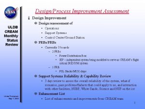 DesignProcess Improvement Assessment Design Improvement ULDB CREAM Monthly