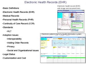 Electronic Health Records EHR Basic Definitions Electronic health