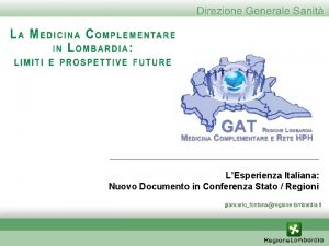 LEsperienza Italiana Nuovo Documento in Conferenza Stato Regioni