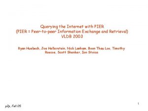 Querying the Internet with PIER PIER Peertopeer Information