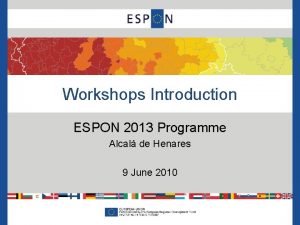 Workshops Introduction ESPON 2013 Programme Alcal de Henares