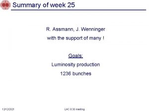 Summary of week 25 R Assmann J Wenninger