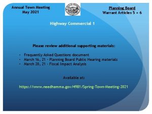 Annual Town Meeting May 2021 Planning Board Warrant