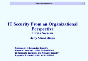 Organizational Security IT Security From an Organizational Perspective