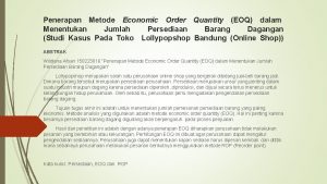 Penerapan Metode Economic Order Quantity EOQ dalam Menentukan