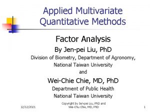 Applied Multivariate Quantitative Methods Factor Analysis By Jenpei