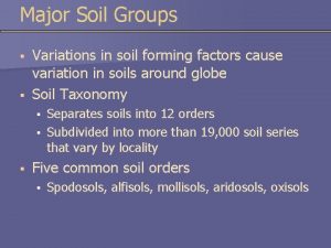 Major Soil Groups Variations in soil forming factors