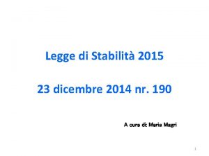 Legge di Stabilit 2015 23 dicembre 2014 nr