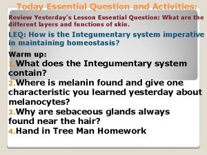 Today Essential Question and Activities Review Yesterdays Lesson