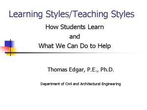 Learning StylesTeaching Styles How Students Learn and What