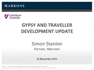 GYPSY AND TRAVELLER DEVELOPMENT UPDATE Simon Stanion Partner