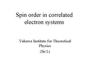 Spin order in correlated electron systems Yukawa Institute