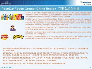 Pepsi Co Foods Greater China Region Pepsi Co