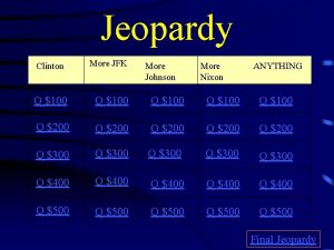 Jeopardy Clinton More JFK More Johnson More Nixon