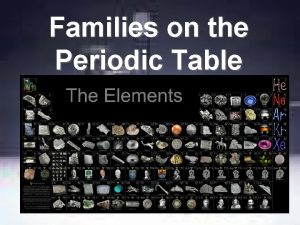 Families on the Periodic Table Alkali Metals Li