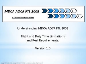 MDCA AOCR FTL 2008 A Generic Interpretation Understanding