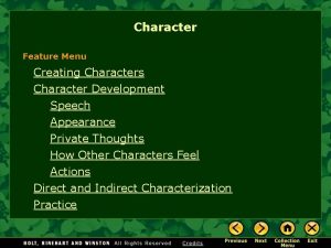 Character Feature Menu Creating Characters Character Development Speech