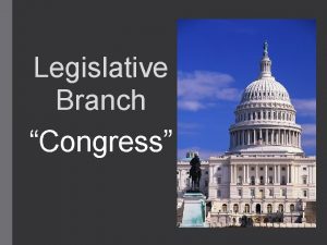 Legislative Branch Congress Article I of the Constitution