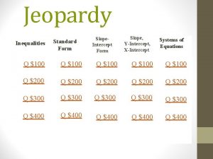 Jeopardy Inequalities Standard Form Slope Intercept Form Slope