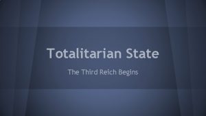 Totalitarian State Third Reich Begins Establishing a Totalitarian