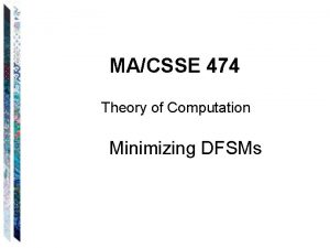 MACSSE 474 Theory of Computation Minimizing DFSMs Your