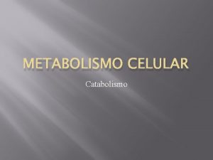METABOLISMO CELULAR Catabolismo Metabolismo Celular Catabolismo y Anabolismo