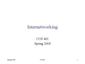 Internetworking COS 461 Spring 2003 CS 461 1