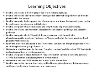 Learning Objectives Be able to describe a the