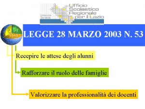 LEGGE 28 MARZO 2003 N 53 Recepire le