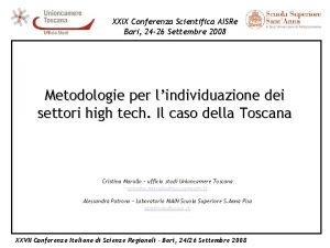 XXIX Conferenza Scientifica AISRe Bari 24 26 Settembre