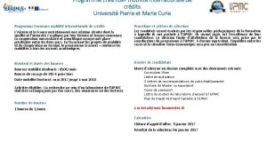Programme Erasmus mobilit internationale de crdits Universit Pierre