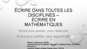 CRIRE DANS TOUTES LES DISCIPLINES CRIRE EN MATHMATIQUES