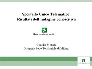 Sportello Unico Telematico Risultati dellindagine conoscitiva Claudia Moneta